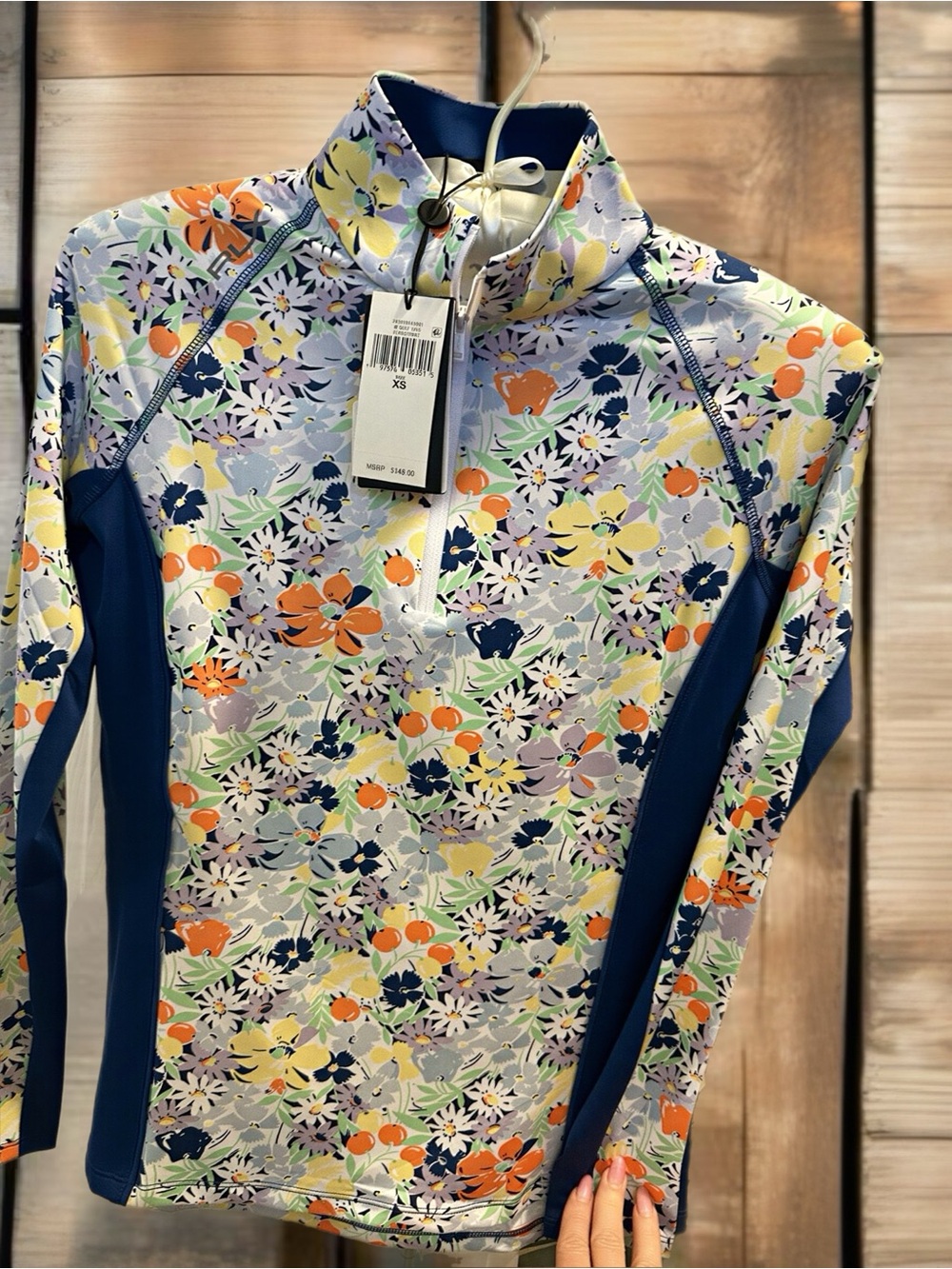 Ralph Lauren Multicolor Floral Quarter-Zip with Navy Panels xs